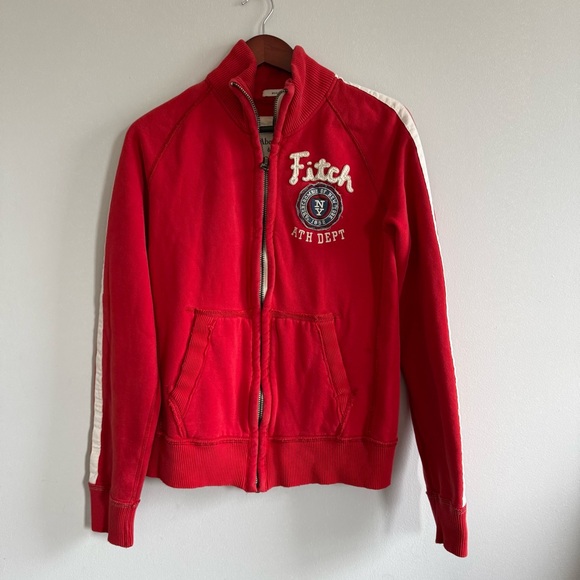 Abercrombie & Fitch Sweaters - Abercrombie & Fitch Red Sweatshirt Jacket Logo Zip Up Men Size M